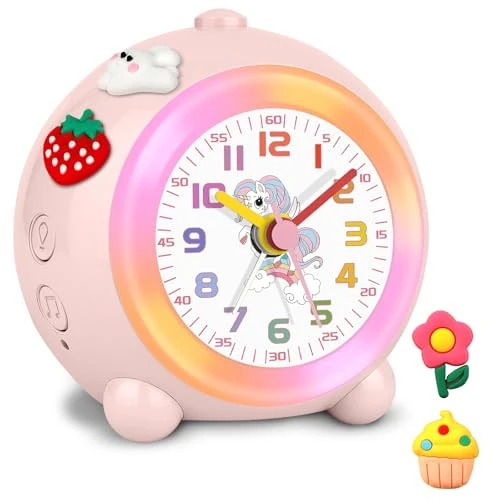 Offre limitee: SOCICO Réveil analogique pour enfant - Design licorne - Silencieux - Sans tic-tac - Mignon - Pêche - Avec lumière colorée - Volume réglable (rose pâle) de 23.99 EUR a 23.99 EUR (economie 0%)