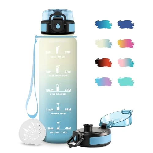 Limited-time offer: JAPORIA 1L Water Bottle with Filter Leak-Proof BPA-Free Reusable Motivational Bottle with Time Markers for School Office Camping from 15.86 GBP to 15.86 GBP (save 0%)