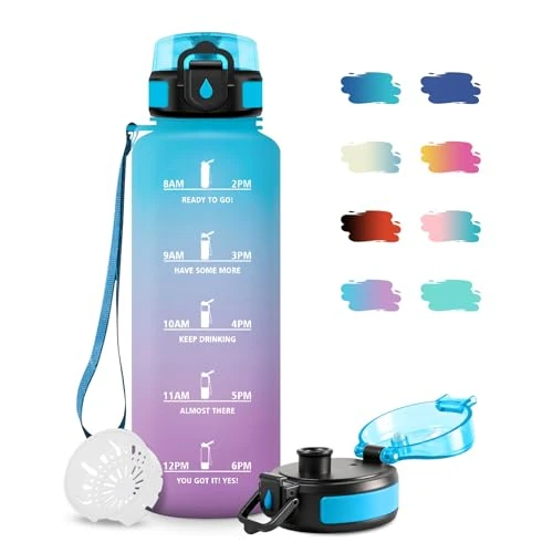 JAPORIA Bouteille d'eau 1.5L, Gourde avec Filtre sans BPA, Bouteille d'eau de Motivation avec Marqueur de Temps, Étanche et Réutilisable, Bouteille Réutilisable pour l'école, Sport, Bureau, Camping