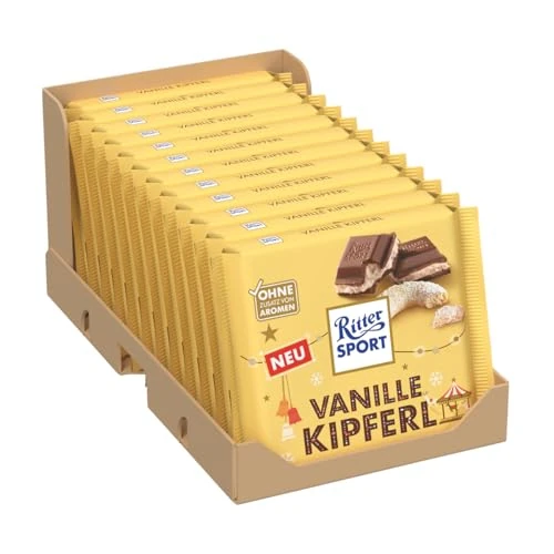 Limitiertes Angebot: Ritter Sport Vanillekipferl, weiße Schokolade mit knusprigen Vanillekipferl-Stückchen, cremig & winterlich-aromatisch, ideal für Kinder & Erwachsene, 12 x 100 g von 27.99 EUR auf 27.99 EUR (Spare 0%)