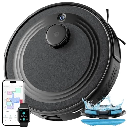 Lefant M2 Robot Aspirateur Laveur, Aspiration de 6000Pa, Navigation Laser, Technologie d'évitement PSD, Cartographie, Nettoyage Personnalisé, Autonomie de 160 Minutes, Contrôle Via APP/Alexa/WiFi