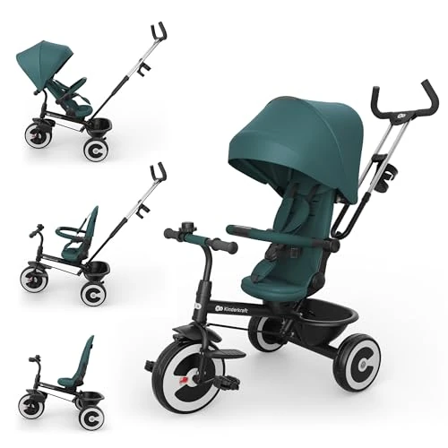 Limited-time offer: Kinderkraft ASTON 2 PRO Tricycle, 360° Rotating Seat, Reclining Both Directions, Adjustable Parent Handle, Freewheel Pedals, Canopy with Window, 9 Months to 5 Years, Green from 79.99 £ to 79.99 £ (save 0.0%)