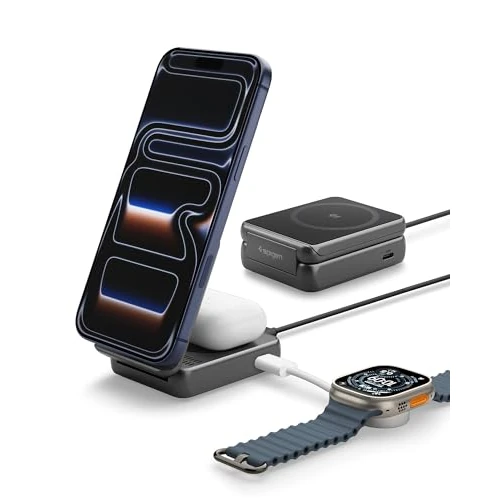 Offerta a tempo: Spigen Essential Qi2.2 25W Caricatore Wireless 2-in-1+C con MagSafe [Incl. Cavo USB-C] Stazione di Ricarica Compatibile con iPhone 17/16/15/14 Pro Max 17e, Pixel 10 /Buds, AirPods - 0.00% da 23.00 € a 23.00 €