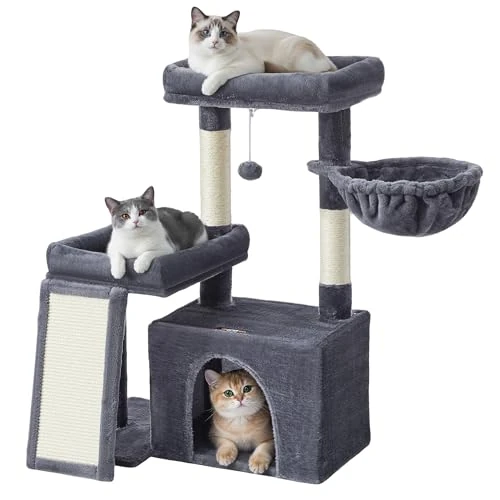 Offre limitée : Feandrea Arbre à Chat, Tour pour Chat avec Poteaux à Griffer et Rampe, 2 Grandes Plateformes, Niche, Panier, 85,8 cm de Haut, Gris Foncé PCT013GS01 de 39.99 € à 37.99 € (5% de remise)