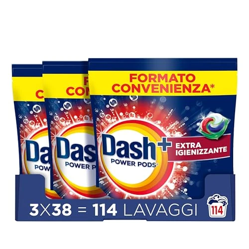 Offerta a tempo: Dash Power Pods Detersivo Lavatrice In Capsule, 114 Lavaggi (38x3) Extra Igienizzante, Pulizia profonda contro sporco e batteri, Pulizia Impeccabile - 39% da 66.07 € a 39.99 €