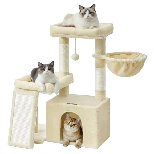 Tijdelijke aanbieding: Feandrea krabpaal, met oprijplaat, krabplank, 2 grote platforms, mandje en mandje, 85,8 cm hoog, zandbeige PCT013LF01 van 43.99 € naar 43.99 € (0.00% korting)