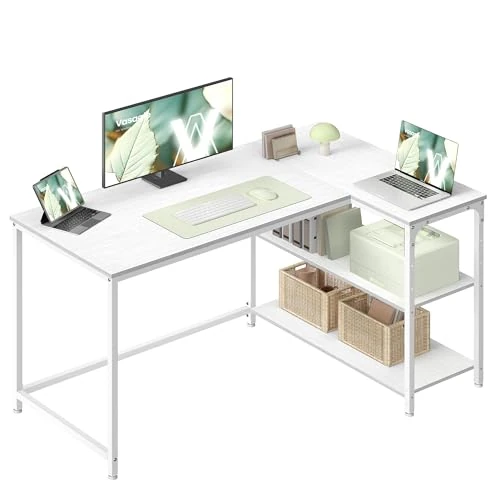 Offerta a tempo: VASAGLE Scrivania Angolare a L, Scrivania Gaming per Computer con Scaffale Reversibile, Ripiano Regolabile in Altezza, per Studio Ufficio, 120 x 80 cm, Bianco Acero LWD136WF01 - 18% da 63.99 € a 52.79 €