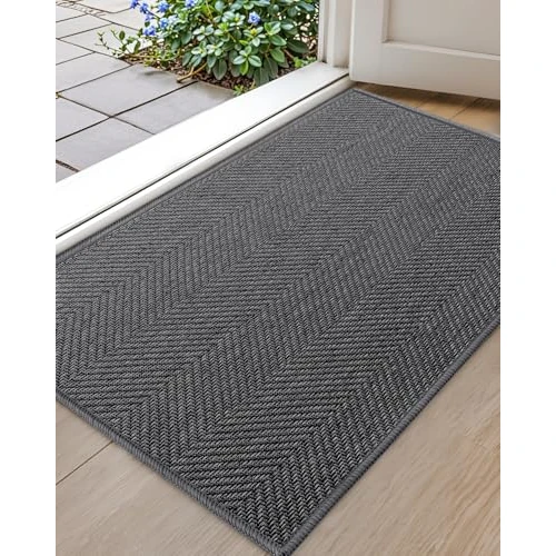 COLOR&GEOMETRY Ultradünne Innentürmatte 43x76 cm, maschinenwaschbare & rutschfeste Fußmatte, Flache Eingangsmatte für innen, saugfähiger Teppich für Diele, Flur in Dunkelgrau (gefaltet)