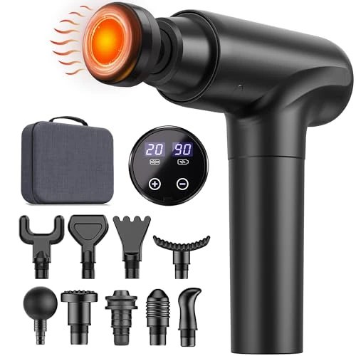 Offerta a tempo: Cotsoco Pistola Massaggio Muscolare con Calore, 20 Velocità e 10 Testine, Massaggiatore a Percussione con Schermo LED Touch, Silenziosa con Borsa da Trasporto, Regalo Uomo Donna - 16% da 42.99 € a 36.09 €