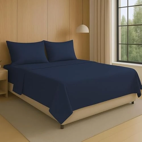 NARCISO - Completo Lenzuola Matrimoniali 4 Pezzi Tinta Unita Embossed, Set Lenzuola Matrimoniali in Microfibra Traspirante ed Anallergica, Biancheria da Letto Made in Italy, Navy Blu