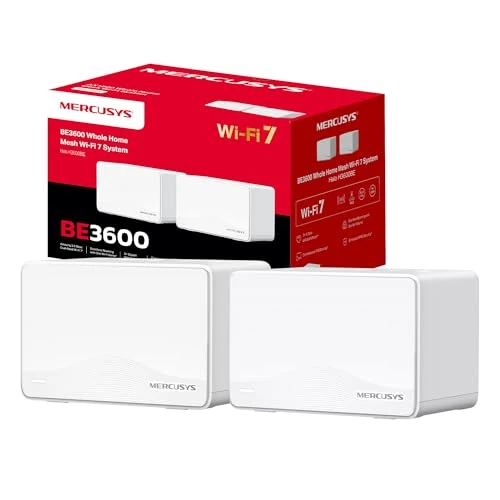 Mercusys TP-Link Halo H3600BE Mesh Wi-Fi 7 BE3600Mbps Dual-Band, 3 Gigabit WAN/LAN-poorten, tot 460 m2, 4K-QAM, MLO, Multi-RUs, app-bediening, 2 stuks