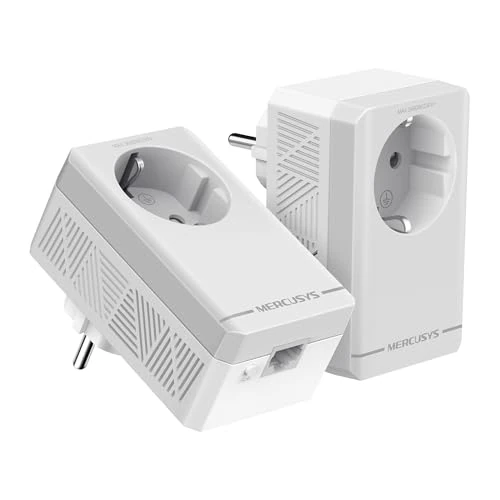 MERCUSYS MP300 Kit Powerline Kit Homeplug AV2 con Toma de hasta 600 Mbps, hasta 300 Metros, Puerto LAN, Plug and Play, Compatible con Todos los routers, Ahorra hasta un 85% en energía