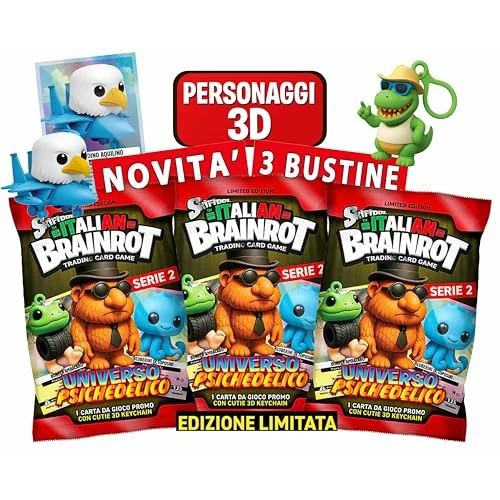 Skifidol 3 Sachets Holographic Cards + Collectible 3D Characters | Italian Brainrot Series Psychedelic Universe | 3 Random Sachets | Random Characters | Second Series New!!!