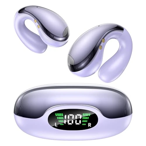 Offerta a tempo: Boytond 2025 Sports Cuffie Bluetooth 5.4 - Wireless Auricolari Clip Orecchio Elegante Auricolari ad Alte Prestazioni per Gli Amanti Degli Sport All'aperto,USB-C,IPX7 - Cristallo Viola - 24% da 39.99 € a 30.39 €