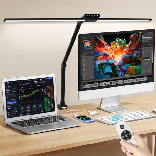 Offerta a tempo: OUTON Lampada da Scrivania LED Doppia Testa, Braccio Snodabile Regolabile, USB-A & USB-C, Telecomando, 5 Temperature Colore, Dimmer Continuo, Timer & Memoria, Luce Monitor Ufficio & Homeoffice, Nero - 33% da 29.99 € a 19.99 €
