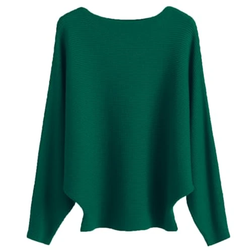 Offerta a tempo: Cegerne Maglione Donna Maniche Pipistrello Elegante Oversize Maglia a Maniche Lunghe Sweatshirt Lavorato a Maglia Top Batwing Knitted Sweater, Verde Scuro- - 23% da 28.99 € a 22.43 €