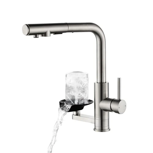 Limited offer: 3-in-1 Kitchen Faucet LakeBayMZC with Water Filter and Glass Cleaner, 3-Way Kitchen Faucet Extendable with Double Spout, 304 Brushed Stainless Steel from 74.99 EUR to 74.99 EUR (save 0%)