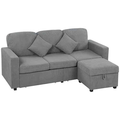 Offre limitée : HOMCOM Canapé d'angle 3 places Canapé modulable en velours côtelé 196x139x85 cm avec repose-pieds et coussins amovibles, canapé en L réversible pour le salon, gris clair de 463.95 € à 463.95 € (0.00% de remise)