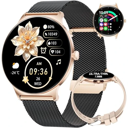 Offerta a tempo: Smartwatch Donna, 1,43" AMOLED Ultra-sottile 7,9 mm Orologio Fitness 2 Cinturini,Chiamata Bluetooth,100+ Modalità Sportive,24H Cardiofrequenzimetro,Monitoraggio Sonno,IP68 Impermeabile,Con Android iOS - 40% da 65.99 € a 39.61 €