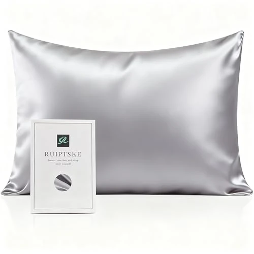 Kissenbezug aus Seide, 100 % Seide, 22 Momme, Öko-TEX®-zertifiziert, Vorteile für Haar und Haut, Anti-Aging, Anti-Staubmilben (Grau, 50 x 70 cm)