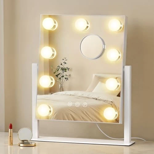 Oferta limitada: SONGMICS Espejo de Maquillaje con Luz, Control Táctil, 18 Bombillas LED Regulables, Puertos de Carga, 3 Temperaturas Color, Soporte Teléfono, 80 x 60 cm, Blanco Mate LWM003WC04 de 28.99 € a 28.99 € (ahorro 0.00%)