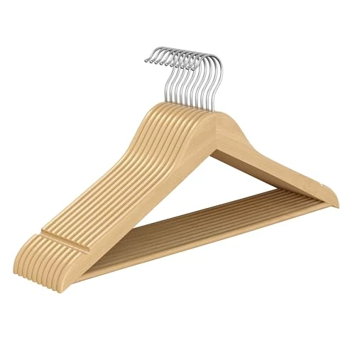 Offerta a tempo: SONGMICS Grucce Appendiabiti Legno, 10 Pezzi, Appendini, Scanalature su Spalle, Gancio Girevole a 360°, Legno di Betulla, Risparmio di Spazio, per Pantaloni Giacche, Beige Naturale CRW035KZ01 - 20% da 13.99 € a 11.19 €
