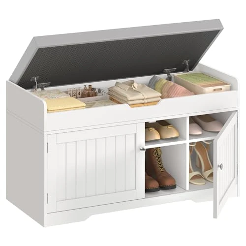 Offerta a tempo: TEENFON 92cm Scarpiera Panca,Panca Contenitore con Cuscino,2 Ripiani Regolabili,Scarpiera per Ingresso, Camera da Letto,92x35x50cm (Bianco) - 10% da 95.99 € a 86.62 €