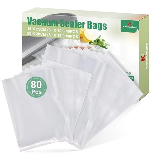 KitchenBoss Vacuum Bags Food Vacuum Film Rolls 15 x 25/20 x 30 m 80 Pieces for All Vacuum Machines BPA-Free Vacuum Bags