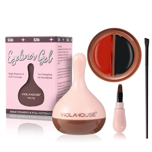 VIOLA HOUSE Gel Eyeliner, Eyeliner Nero Waterproof, Gel Liner a Prova Di Sbavature Con Pennellino, Trucco Occhi Facile da Applicare 8g (Black Red)