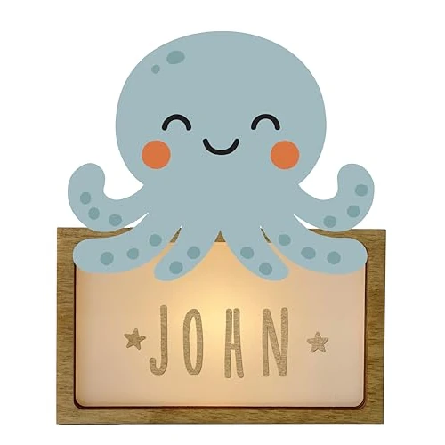Tijdelijke aanbieding: WONDEE Gepersonaliseerd nachtlampje voor baby's en nachtlampje voor kinderen, octopus, gepersonaliseerd cadeau voor baby's, geboorte en doop, meisjes en jongens, bedlampje, decoratie voor babykamer van 35.79 € naar 35.79 € (0.00% ko