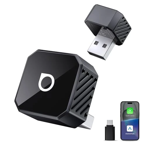 OTTOCAST Mini Pot 2026 Upgraded, 2-in-1 CarPlay & Android Car Wireless Adapter for iOS 10+/Android 11+, Plug & Play, USB/Type-C, OTA Upgrade, Converts Wired to Wireless, Black