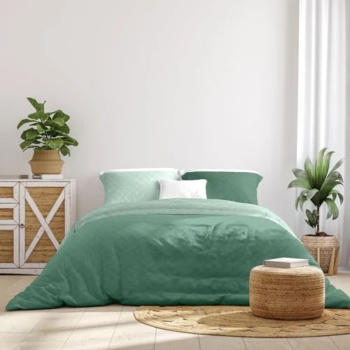 Ruggeri - Bettwäsche-Set für Doppelbett | 100% weiche Mikrofaser Bedruckt von hoher Qualität - Kollektion Everyday (Optical Flaschengrün, 2 Bettbezug 135 x 200 cm + 2 Kissenbezüge 80 x 80 cm)