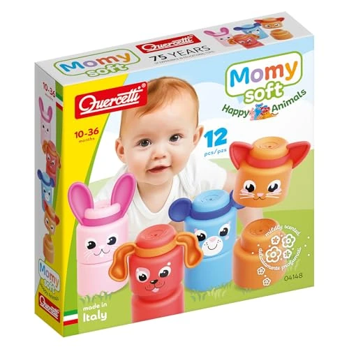 Offerta a tempo: QUERCETTI Momy Soft Happy Animals, Set di 8 Morbidi Mega Bloks Colorati per Bambini 6-36 Mesi, Gioco Educativo per Sviluppare Motricità Fine, Creatività e Coordinazione Occhio-Mano Costruzioni Bambini - 4% da 12.90 € a 12.42 €