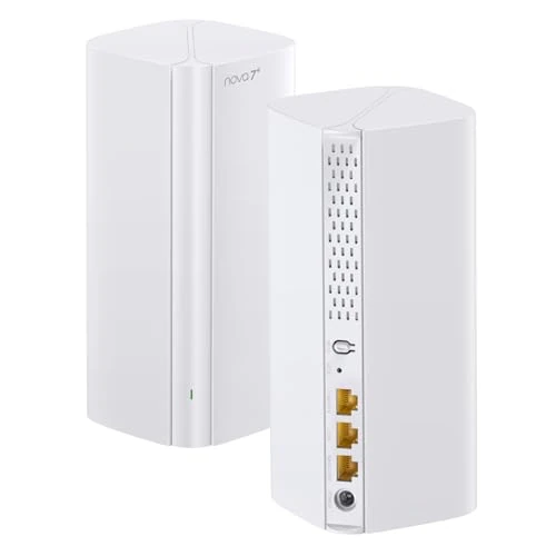 Offerta a tempo: Tenda Nova ME3 Pro 7 Sistema WiFi Mesh - BE3600 Dual Band (2.4GHz: 688Mbps, 5GHz: 2882Mbps), copertura per 2-3 camere da letto - 3 porte Gigabit per unità, NFC, WPA3, confezione da 2 - 34% da 155.36 € a 102.42 €
