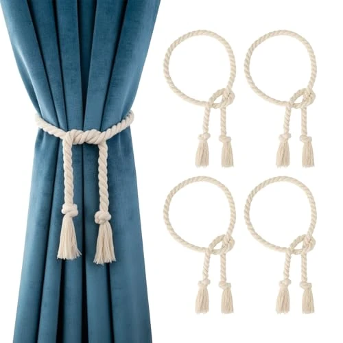 Oferta limitada: VINATO 4 Piezas Alzapaños de Cortina,Sujeta Cortinas de Algodón de 100CM, Alzapaños Cortinas Estilo Bohemio, Sujetacortinas Tejidos a Mano, para Dormitorios, Salones y Oficinas de 9.99 € a 9.99 € (ahorro 0.00%)