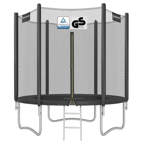 SONGMICS Trampolino da 183 cm, Trampolini Elastico 6 Piedi con Rete di Recinto, Tappeto Protettivo, Palo Alto 180 cm, Struttura Metallica, Nero STR061BZ01