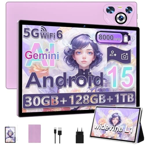 Tablet 30 GB RAM 128 GB ROM (TF 2 TB erweiterbar), 10 Zoll 8000 mAh / WIFI 5G / BT5.0 / OTG / GPS, Kamera 5 + 8 MP, GMS-Zertifizierung, Widevine L1, Tablets aus Metall mit Schutzhülle - Violett