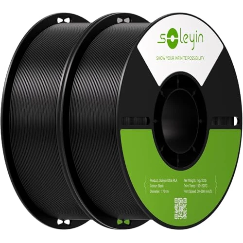 Offerta a tempo: SOLEYIN Filamento ultra PLA 1,75 mm, filamento per stampante 3D 30-300 mm/s, per la maggior parte delle stampanti 3D Creality Ender-3 K1 K1C K2 Hi (nero, 2 kg) - 25% da 25.99 € a 19.49 €