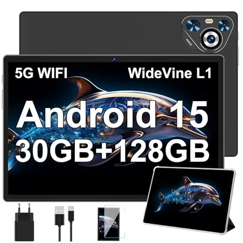 Offerta a tempo: Tablet 30GB RAM 128GB ROM(TF 2TB Espandibile), 10 Pollici 8000mAh/ WIFI 5G/ BT5.0/ OTG/ Camera 5+8 MP, Certificazione GMS, Widevine L1, Tablets Corpo in Metallo con Custodia Protettiva -Notte nera - 50% da 199.99 € a 99.99 €