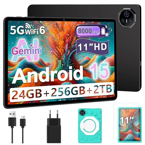 Dghrti Tablet z Androidem 15, 24 GB RAM, 256GB ROM, Widevine L1 z etui ochronnym EVA - zielony