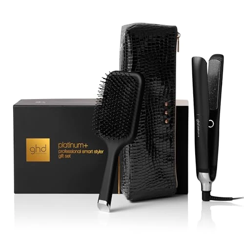 ghd - Coffret lisseur cheveux ghd Platinum+ - Fer à lisser professionnel (Noir) - Brosse et pochette incluses - Cheveux lisses, brillants sans dommage - Lisseur boucleur, cheveux colorés ou abîmés