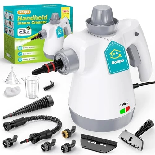 Offerta a tempo: Rolipo Pulitore a Vapore Portatile, Pistola a Vapore Multifunzione Per Uso Domestico, Pressurizzato Con 12 Accessori e Blocco Di Sicurezza, Per La Pulizia Di Cucina, Bagno, Fughe, Finestre, Grasso - 5% da 49.99 € a 47.49 €