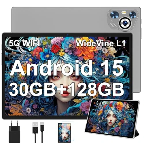 Tablet 30 GB RAM 128 GB ROM (TF 2 TB uitbreidbaar), 10 inch 8000 mAh / WIFI 5G / BT5.0 / OTG / GPS, camera 5 + 8 MP, GMS-certificering, Widevine L1, tablets van metaal met beschermhoes, grijs