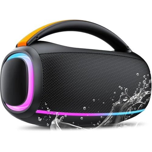Ajblg Głośnik Bluetooth, 80 W, przenośny głośnik Bluetooth, podwójne przetworniki basów, wodoszczelność IPX7