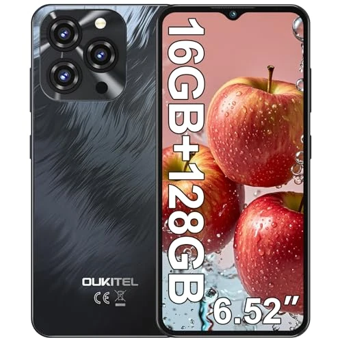 OUKITEL C3 Smartphone, 16 GB + 128 GB/1 TB mobiele telefoon, 6,52 inch HD+ Android smartphone, 5000 mAh telefoon, 13 MP + 5 MP camera, Dual SIM 4G mobiele telefoons, Dual 4G SIM/Face ID/OTG/GPS/3,5 mm