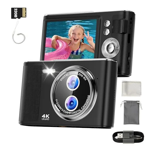 Limited offer: 32GB Digital Camera Compact 48MP Autofocus 16X Digital Zoom Photo Camera: 2.8 Inch 4K LCD Screen Portable Vlogging Photography Camera for Kids, Beginners, Teens, Students with Lanyard from 49.99 EUR to 27.78 EUR (save 44%)
