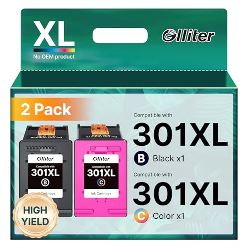 Glliter 301 XL 301XL Cartucce per HP 301 d'inchiostro Rigenerato per HP 301 Nero e Colore Compatibile per HP Envy 4500 5530 5532 5534 deskjet 2540 2050 1510 3050a 3055a Officejet 4630(1 nero 1 colore)