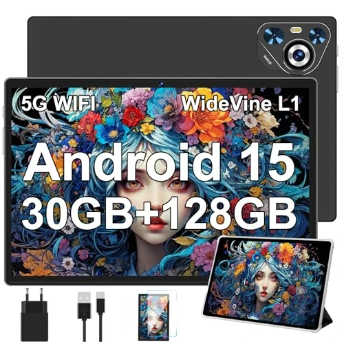 Offerta a tempo: Dghrti Tablet 30GB RAM 128GB ROM+(TF 2TB Espandibile), 10 Pollici+8000mAh, WIFI 5G/ BT5.0/ OTG/Camera 5+8 MP, Widevine L1, Certificazione GMS, Tablets Corpo in Metallo con Custodia Protettiva -Nera - 70% da 329.95 € a 99.99 €