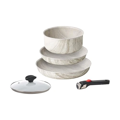 Guzzini ChefLine Marble - 5-delige set: 2 pannen (24 cm en 28 cm), braadpan 20 cm, deksel (20 cm) en afneembare handgreep