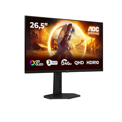 AOC Q27G4ZDR Monitor Gaming 27 Pulgadas WQHD, 240Hz, QD-OLED, 0.03 ms GtG, Adaptive Sync., HDR10, G-Sync Comp., Altura Ajustable (2560x1440, 2X HDMI 2.1, 1x DP 1.4, USB Hub), Negro/Rojo